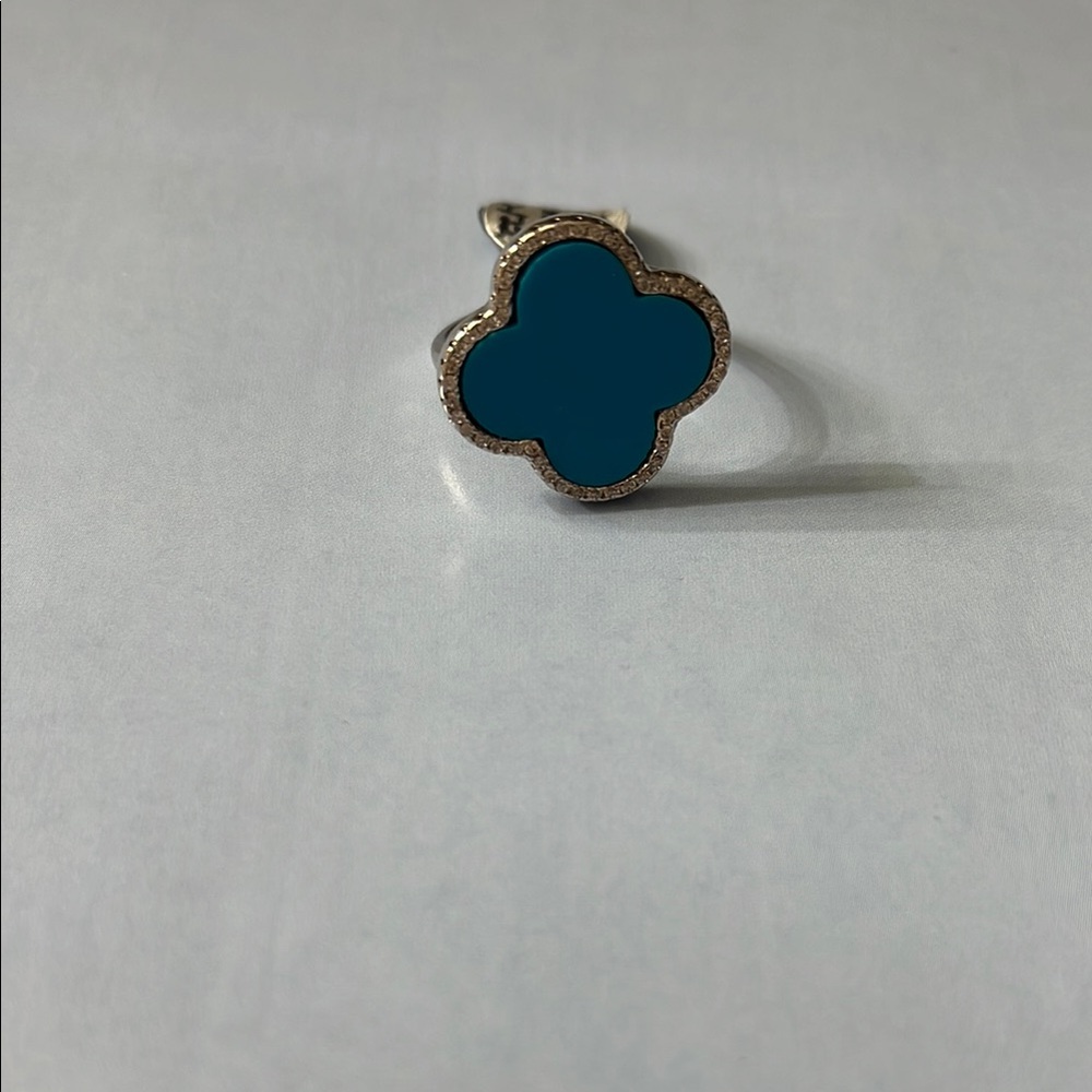 Turquoise blue clover sterling silver ring
